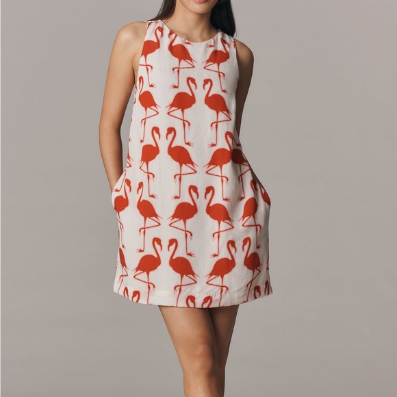Anthropologie Dress Mini Linen Blend Sleeveless Flamingo by Maeve SZ MED NWT - Picture 3 of 4
